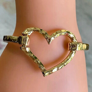 Open Heart Gold Tone Hook Cuff Bracelet Bangle NEW